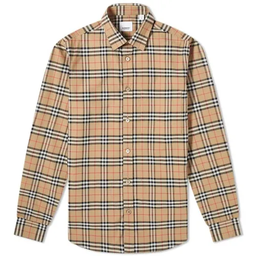 Thời trang - Áo Sơ Mi Nam Burberry Small Scale Check Stretch Cotton Shirt 8020966 Màu Nâu Nhạt Size XS - Vua Hàng Hiệu