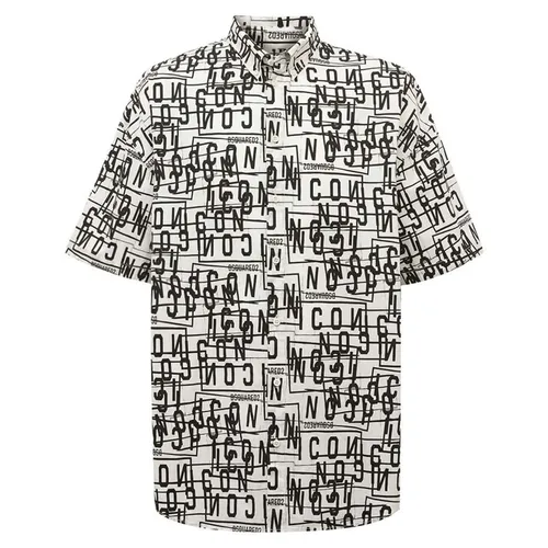 Thời trang Đen trắng Áo sơ mi - Áo Sơ Mi Nam Dsquared2 Icon Stamps Short Sleeves Shirt S79LD0042 Màu Đen Trắng Size 44 - Vua Hàng Hiệu