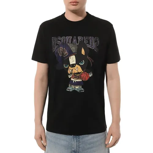 DSquared2 Nam Đen Áo phông - Áo Thun Nam Dsquared2 With Graphic Print And Logo S74GD1262 Tshirt Màu Đen Size S - Vua Hàng Hiệu