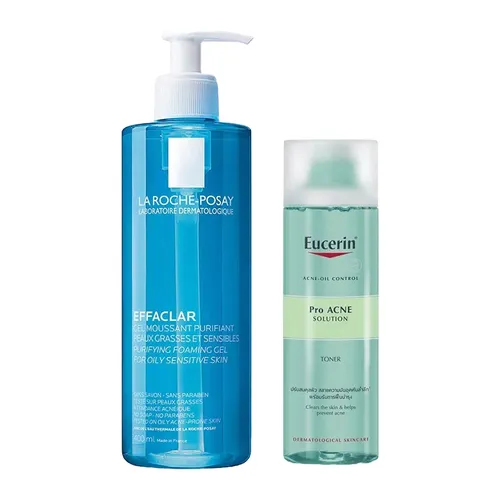Mỹ phẩm - Combo Sữa Rửa Mặt La Roche-Posay Effaclar + Nước Cân Bằng Eucerin Acne Oil Control 2 Món (400ml + 200ml) - Vua Hàng Hiệu