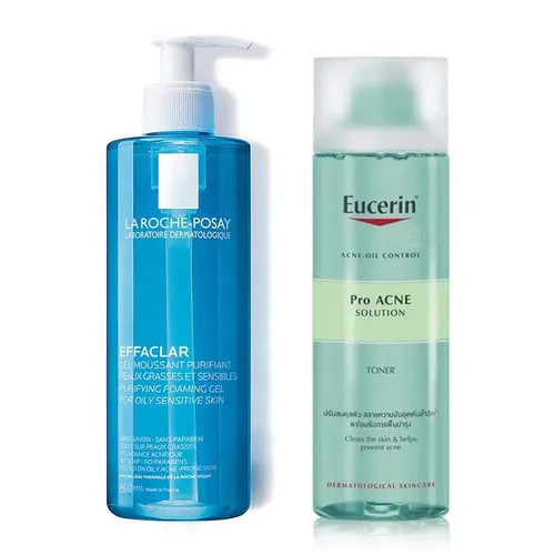 Sữa Rửa Mặt La Roche-Posay - Combo Sữa Rửa Mặt La Roche-Posay Effaclar + Nước Cân Bằng Eucerin Acne Oil Control ProAcne Solution Toner (400ml+200ml) - Vua Hàng Hiệu