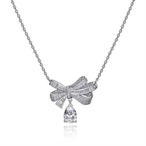 Dây Chuyền Nữ Lili Jewelry Đính Đá Carbon Tổng Hợp Hình Nơ Xinh Xắn LILI_749235 Màu Bạc - Trang sức - Vua Hàng Hiệu