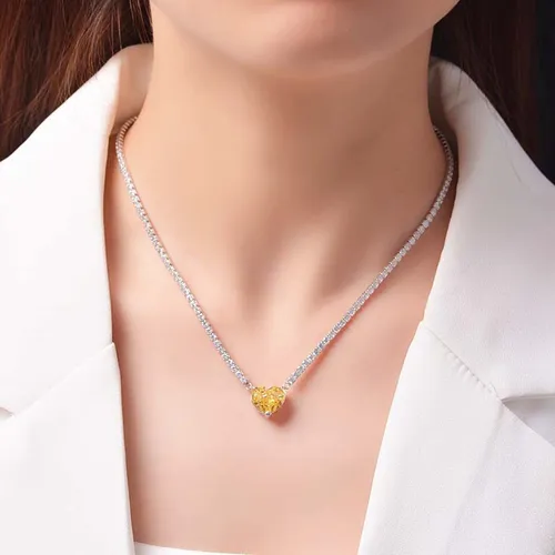 Dây Chuyền Nữ Lili Jewelry Đính Đá Carbon Tổng Hợp Hình Trái Tim LILI_982144 Màu Vàng Bạc - Trang sức - Vua Hàng Hiệu