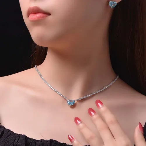 Dây Chuyền Nữ Lili Jewelry Đính Đá Carbon Tổng Hợp Hình Trái Tim LILI_982144 Màu Xanh Bạc - Trang sức - Vua Hàng Hiệu