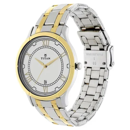 Đồng Hồ Nam Titan Analog With Date Dial Stainless Steel Strap 1775BM01 Màu Demi (Bạc – Vàng)