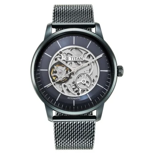 Titan Mechanical 90110 Men's Watch - Blue Dial Analog Watch With Stainless Steel