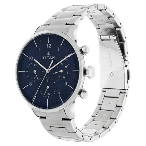 Đồng Hồ Nam Titan Quartz Multifunction Blue Dial Stainless Steel Strap 90102SM01 Màu Bạc Xanh