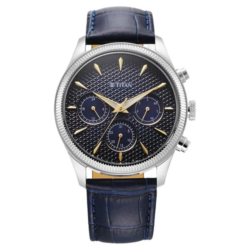 Đồng Hồ Nam Titan Regalia Opulent Quartz Analog With Day And Date Blue Dial Blue Leather 1805SL13 Màu Xanh Bạc