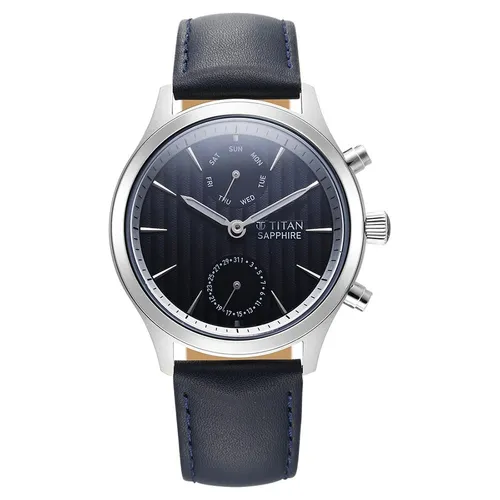Đồng Hồ Nam Titan Sapphire Multifunction Quartz Analog With Day And Date Blue Dial Leather 1874SL02 Màu Xanh Bạc