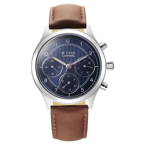 Titan Nâu bạc - Đồng Hồ Nam Titan Sapphire Quartz Multifunction Blue Dial Leather Strap Watch 1874SL06 Màu Nâu Bạc - Vua Hàng Hiệu