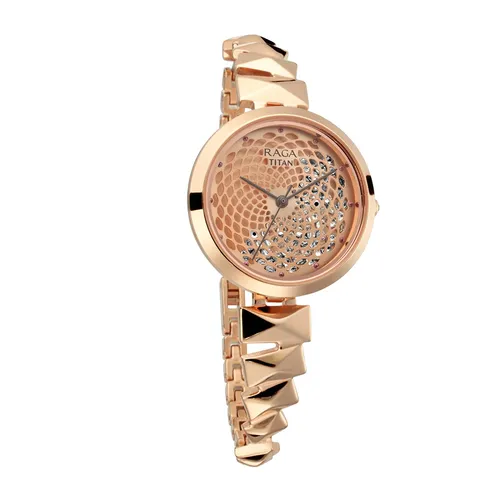 Đồng Hồ Nữ Titan Quartz Facets Watch 95121WM01 Màu Vàng Hồng