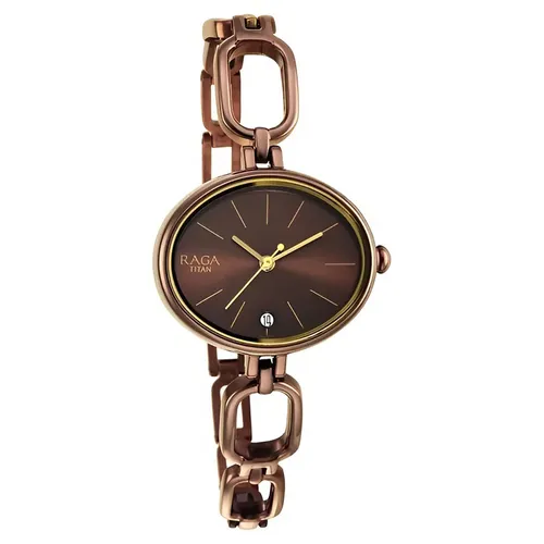 Đồng Hồ Nữ Titan Raga Viva Brown Dial Analog Metal Strap Watch 2667QM01 Màu Nâu