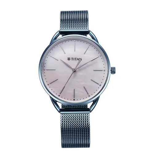 Đồng hồ - Đồng Hồ Nữ Titan Slimline Quartz Analog Mother Of Pearl Dial Blue Stainless Steel Strap Watch 95180QM01 Màu Xanh - Vua Hàng Hiệu