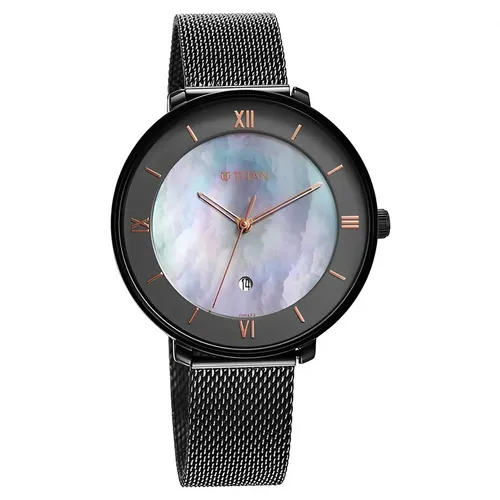 Đồng Hồ Nữ Titan Workwear Mother Of Pearl Dial Stainless Steel Strap Watch 2651QM04 Màu Đen