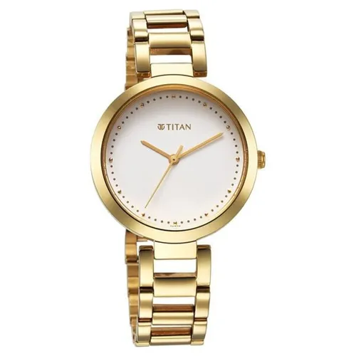 Đồng hồ - Đồng Hồ Nữ Titan Workwear Quartz Analog White Dial Golden Stainless Steel Strap Watch 2480YM03 Màu Vàng Trắng - Vua Hàng Hiệu
