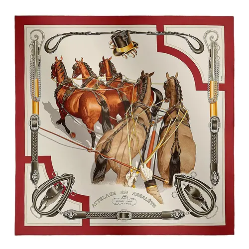 Khăn Nữ Hermès Attelage En Arbalete Forever Scarf 90 H001554SV04 Màu Be Xám 