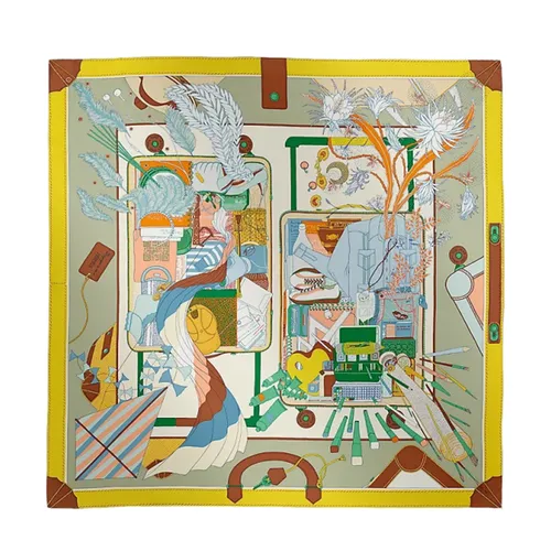 Khăn Lụa Nữ Hermès Bagage A Main Scarf 90 Màu Xanh/Vàng