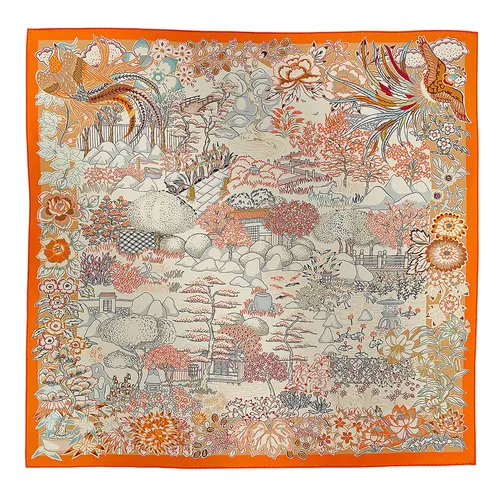 Khăn Lụa Nữ Hermès Mille Feuilles De Soie Double Face Scarf 90x90cm Màu Cam - Thời trang - Vua Hàng Hiệu