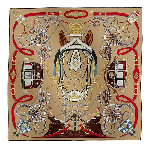 Thời trang Nâu - Khăn Lụa Nữ Hermès Stately Wheels Scarf 90x90cm Màu Nâu - Vua Hàng Hiệu