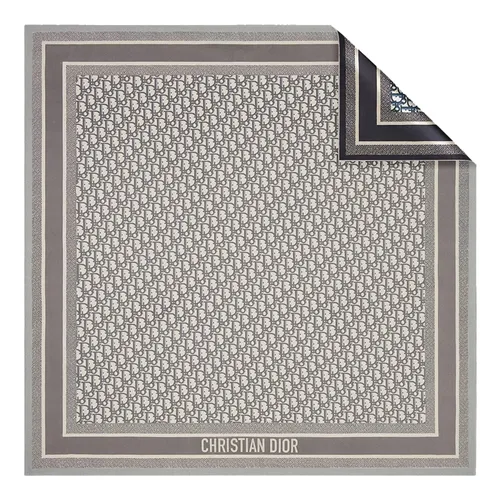 Thời trang Dior - Khăn Phụ Kiện Nữ Dior Oblique Diortwin 90 Square Scarf Gray And Navy Blue Silk Twill 15DOB090I600_C810 Màu Xám Họa Tiết N-QL - Vua Hàng Hiệu