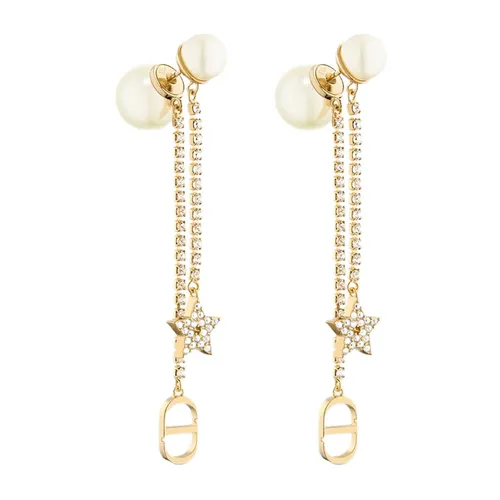 Khuyên Tai Nữ Dior Tribales Earrings Gold-Finish Metal, White Resin Pearls and White Crystals Màu Vàng D- PT - Trang sức - Vua Hàng Hiệu
