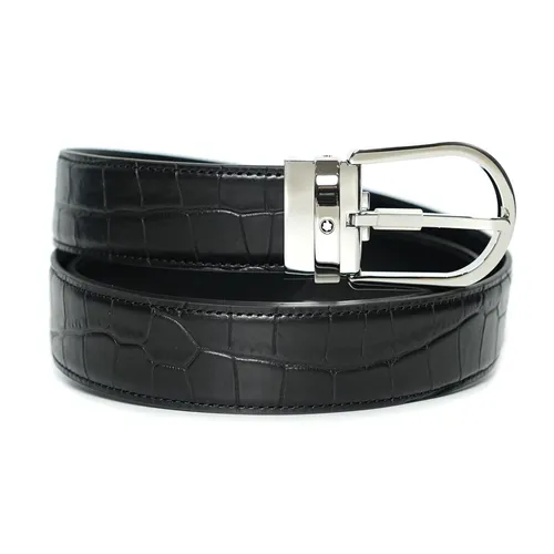 Thắt Lưng Nam Montblanc Horseshoe Buckle Printed Belt Màu Đen