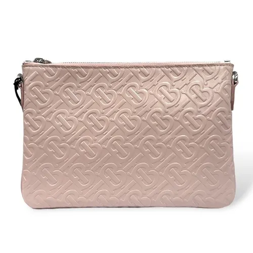Túi Cầm Tay Nữ Burberry TB Peugeot Leather Embossed Side Bag Light Pink 80757971 Màu Hồng