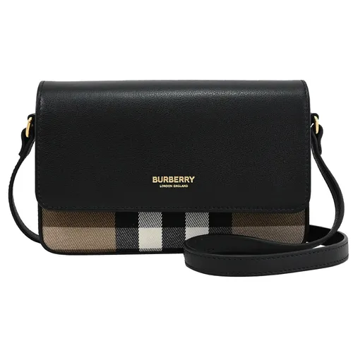 Burberry - Túi Đeo Chéo Nữ Burberry Hampshire Check Print Canvas Splicing Crossbody Bag Black Màu Đen Kẻ - Vua Hàng Hiệu