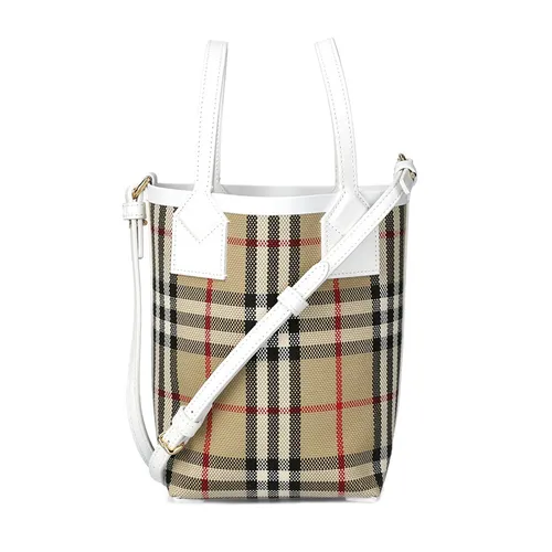 Burberry - Túi Đeo Chéo Nữ Burberry Mini London Canvas Shoulder Bag Màu Be Phối Trắng - Vua Hàng Hiệu