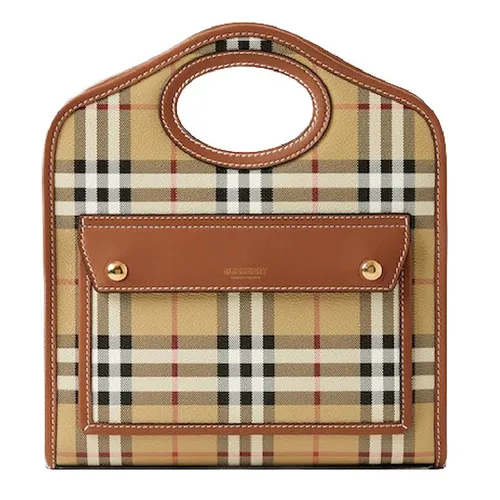 Túi Đeo Chéo Nữ Burberry Mini Pocket Bag In Leather Check Briarwood 80661661 Màu Nâu Be