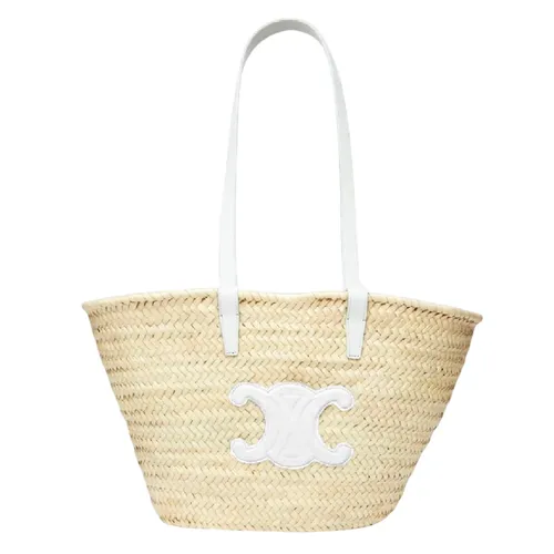 Túi Đeo Vai Celine Medium White Triomphe Classic Panier In Palm Leaves And Calfskin Màu Be - Túi xách - Vua Hàng Hiệu