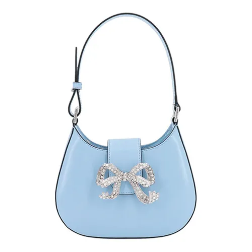 Self-Portrait - Túi Đeo Vai Nữ Self-Portrait Bow Curved Zipped Mini Shoulder Bag Màu Xanh Dương - Vua Hàng Hiệu
