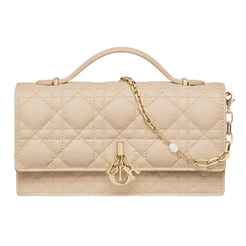 Túi Xách Tay Nữ Dior Powder Beige Cannage Lambskin Mini Handle Bag Màu Be - Túi xách - Vua Hàng Hiệu
