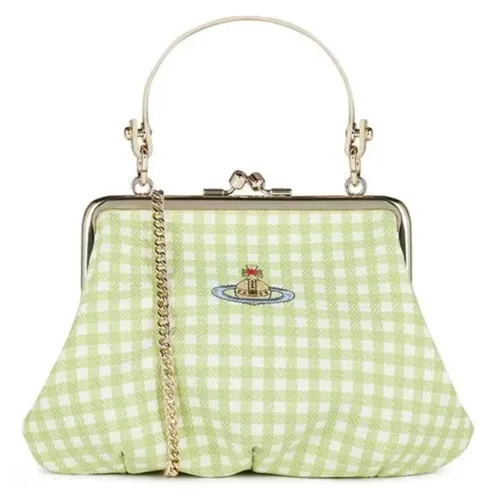 Túi Xách Tay Nữ Vivienne Westwood Gingham Check Granny Frame Pulse Bag Màu Xanh Kẻ - Túi xách - Vua Hàng Hiệu