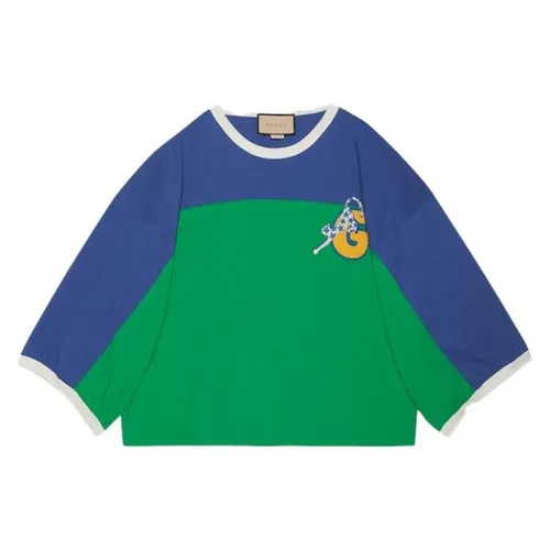 Thời trang Gucci Áo phông - Áo Phông Nữ Gucci Cotton Jersey Print TShirt Green Blue 753294 XJFTX 3229 Màu Xanh Size XXS - Vua Hàng Hiệu