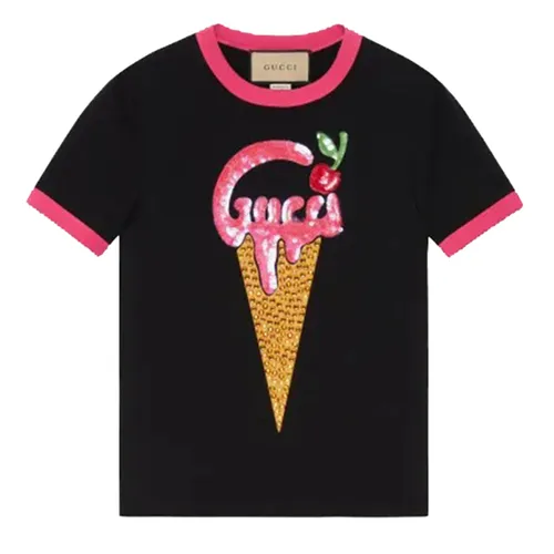 Áo Phông Nữ Gucci Ice Cream Cotton Tshirt 723566 XJE7M 1097 Màu Đen Họa Tiết Size XS