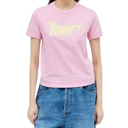 Thời trang Nữ Áo phông - Áo Phông Nữ Gucci Sweet Graphic Print In Pink 723566 XJGDD 5904 Màu Hồng Size XS - Vua Hàng Hiệu