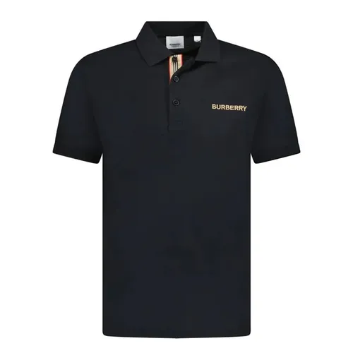 Áo Polo Nam Burberry Hartford Embroidery Logo Check 8084436 Màu Đen Size XS
