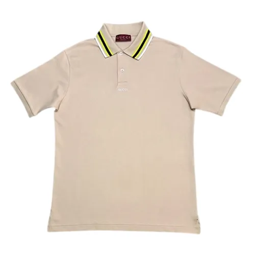 Thời trang Gucci Áo Polo - Áo Polo Nam Gucci Cổ Viền Tag Chữ Trắng Màu Be Size XS - Vua Hàng Hiệu