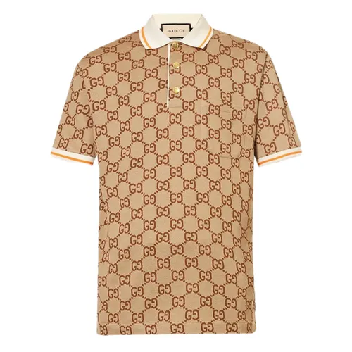 Thời trang Gucci Áo Polo - Áo Polo Nam Gucci GG Bonogram Silk And Cotton Piqué Polo Shirt R04211353 Màu Be Size S - Vua Hàng Hiệu