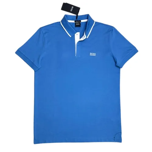 Thời trang Hugo Boss - Áo Polo Nam Hugo Boss Cổ Viền Trắng Màu Xanh Dương Size S - Vua Hàng Hiệu