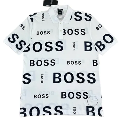 Áo Polo Nam Hugo Boss Nhiều Chữ Đen Màu Trắng Họa Tiết Size L - Thời trang - Vua Hàng Hiệu