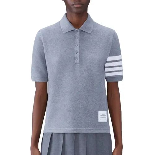 Thời trang Thom Browne Mỹ - Áo Polo Nữ Thom Browne Classic Pique Hector 4-Bar Polo FJP052B/07976035 Màu Xám Size 38 - Vua Hàng Hiệu