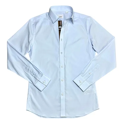 Áo Sơ Mi Nam Burberry BBR London England Cotton Check Shirt Màu Xanh Nhạt Size XS