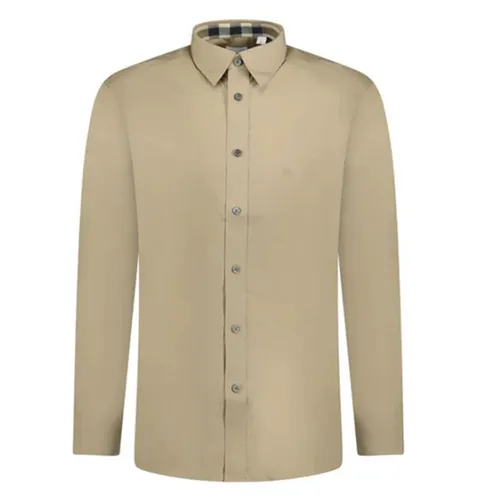 Áo Sơ Mi Nam Burberry Check Collar Shirt 80667641003 Màu Be Đậm Size XS