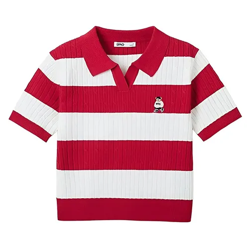 Thời trang Đỏ - Áo Polo Nữ Spao Cable Half Open Half Sleeve Knit T-Shirt SPKWF24G51-RD Màu Đỏ Size S - Vua Hàng Hiệu