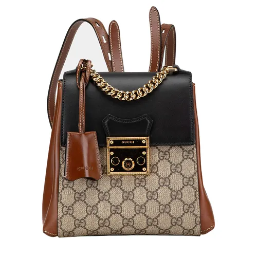 Túi xách Gucci Balo - Balo Gucci Black/Brown GG Supreme Padlock Backpack Màu Nâu Đen - Vua Hàng Hiệu
