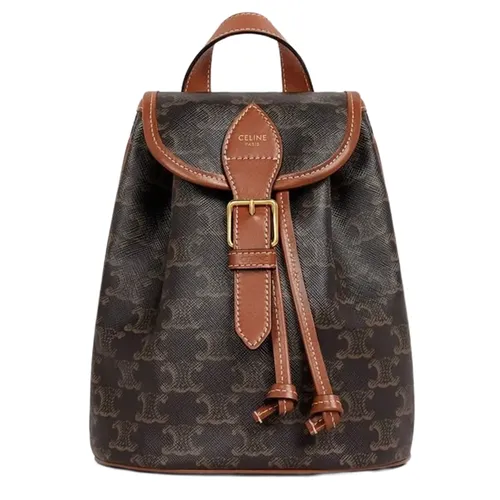 Túi xách Nữ Balo - Balo Nữ Celine Mini Folco In Triomphe Canvas And Calfskin Backpack 197662CAS 04LU Màu Nâu Đen - Vua Hàng Hiệu
