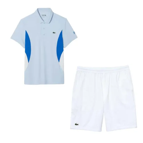 Bộ Quần Áo Cộc Tay Nam Lacoste Tennis x Novak Djokovic Fan Shirt DH7330-52-J2G Và GH8107-001 Màu Xanh Trắng Size 2