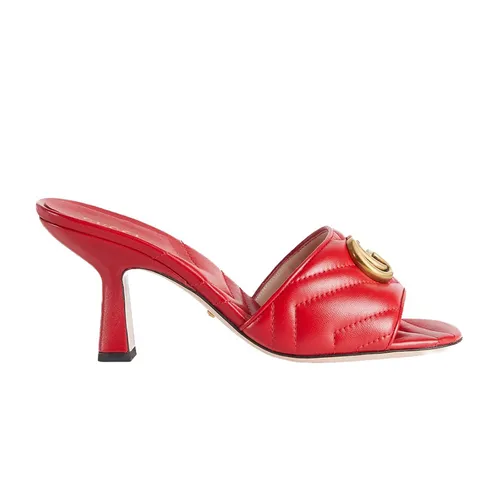 Dép Cao Gót Nữ Gucci Double G Slide Sandal Leather Red 674839 BKO00 6549 Màu Đỏ Size 35